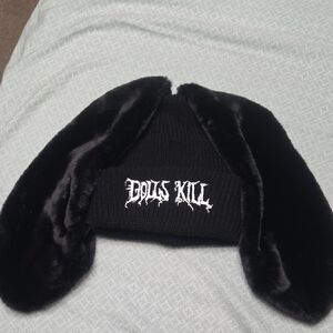 Dolls Kill Black Bunny Ear Beanie